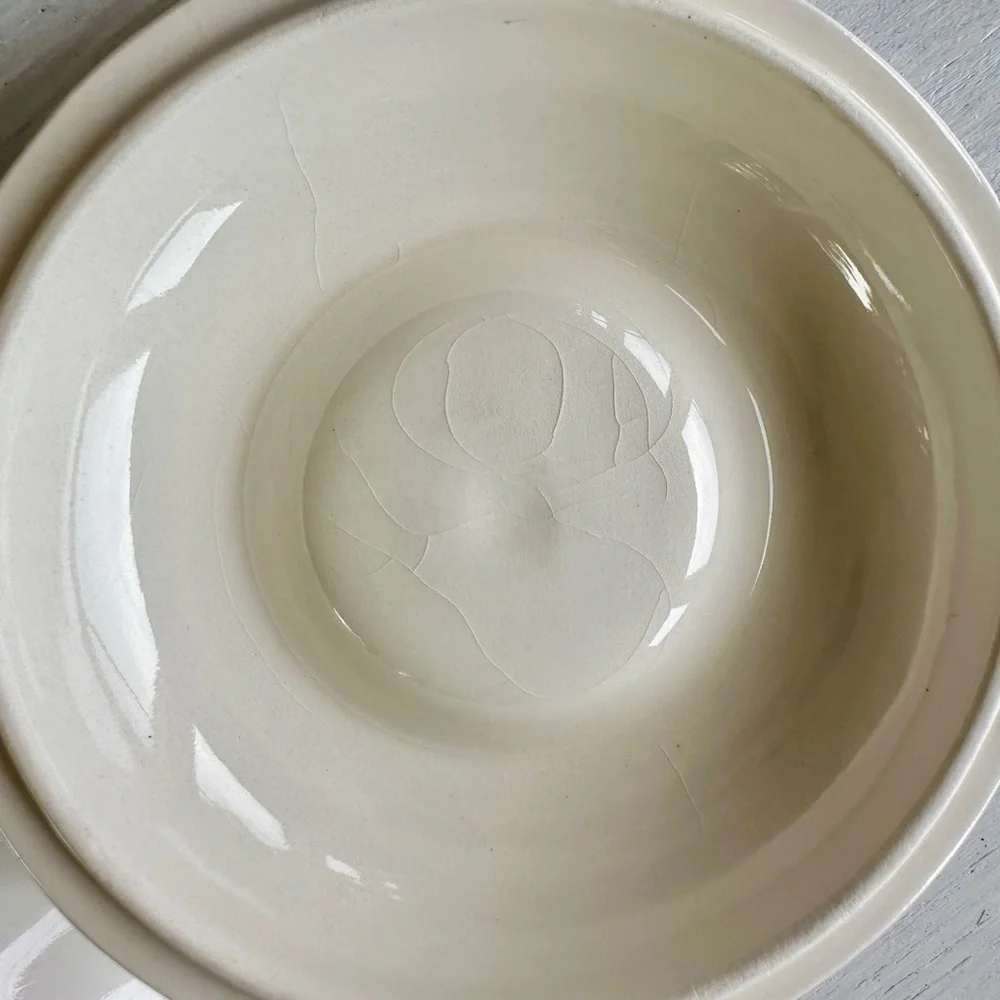 VINTAGE, 13 1/2” FINE CERAMIC, DIVIDED SERVING DISH. CREAMY OFF-WHITE DISH.